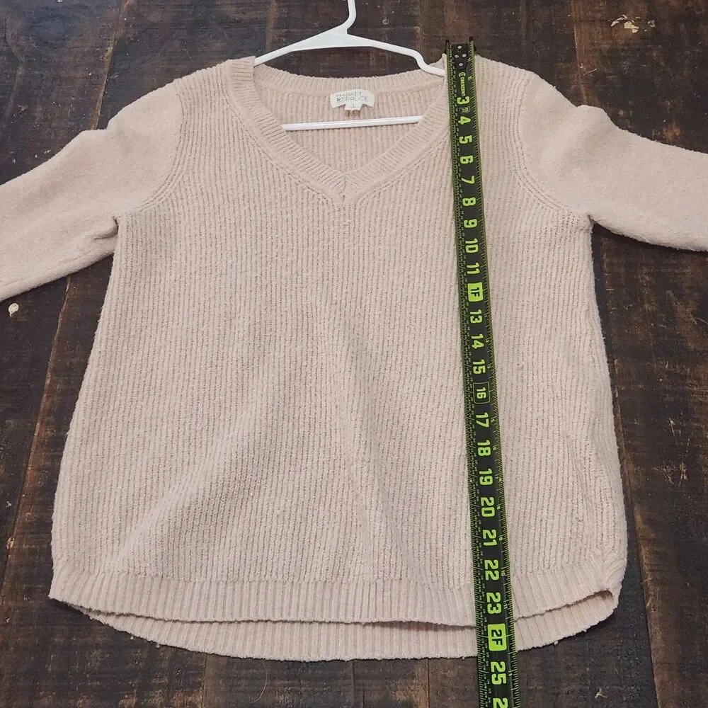 Market & Spruce Women's V Neck Knit Sweater Blush Pink Soft Pullover Small